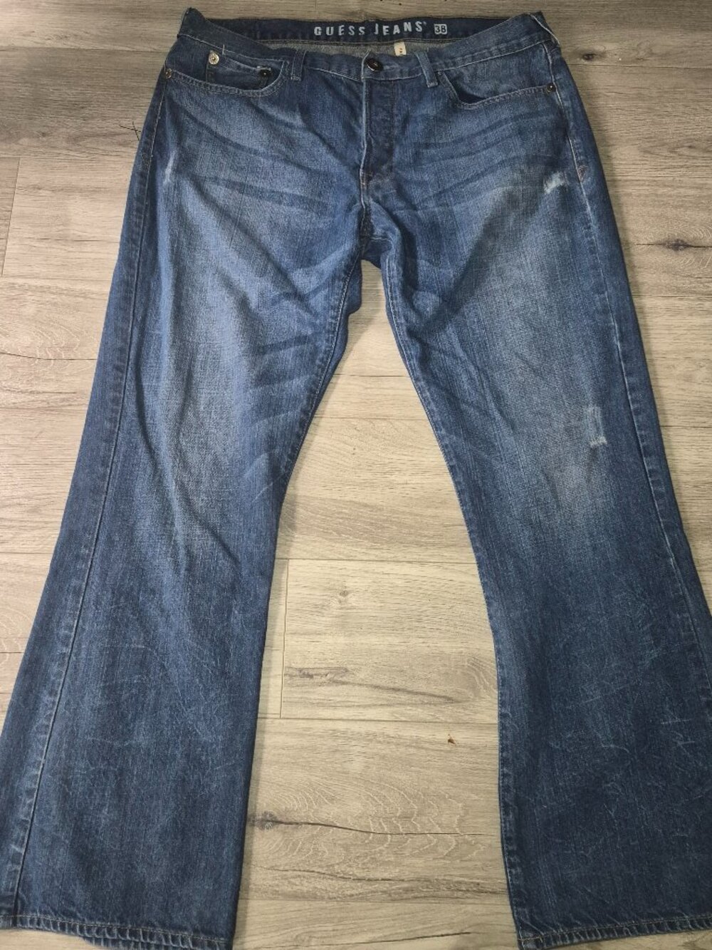 Guess Jeans Men’s Size 38 Blue Denim Bootcut Jeans Distressed Wash